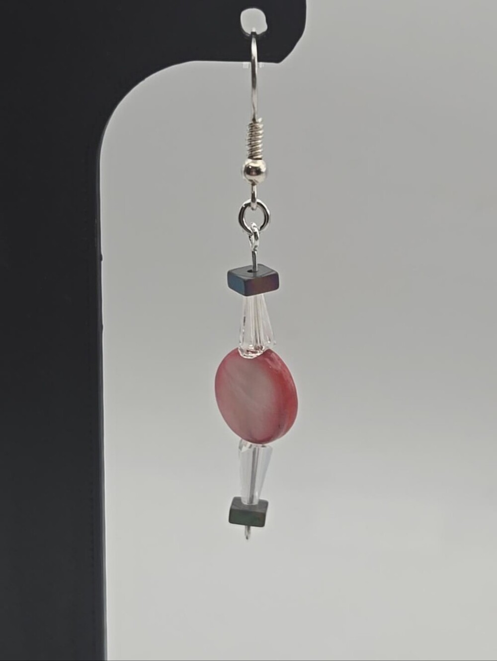 Handmade Pink Beaded Dangle Earrings Silver Tone Fish Hook - Picture 2 of 4